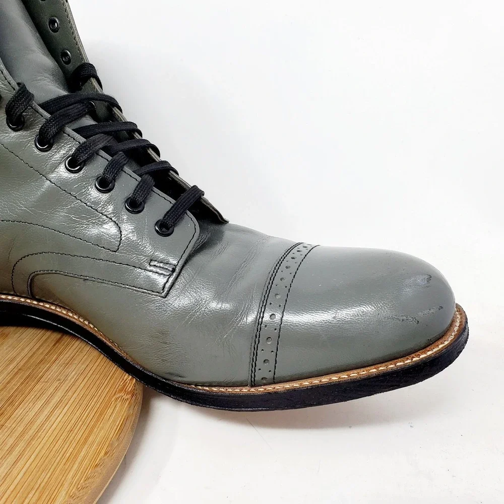 Stacy Adams Madison Boots Mens 11 E Grey Leather Cap‎ Toe Dress Ankle Shoes
